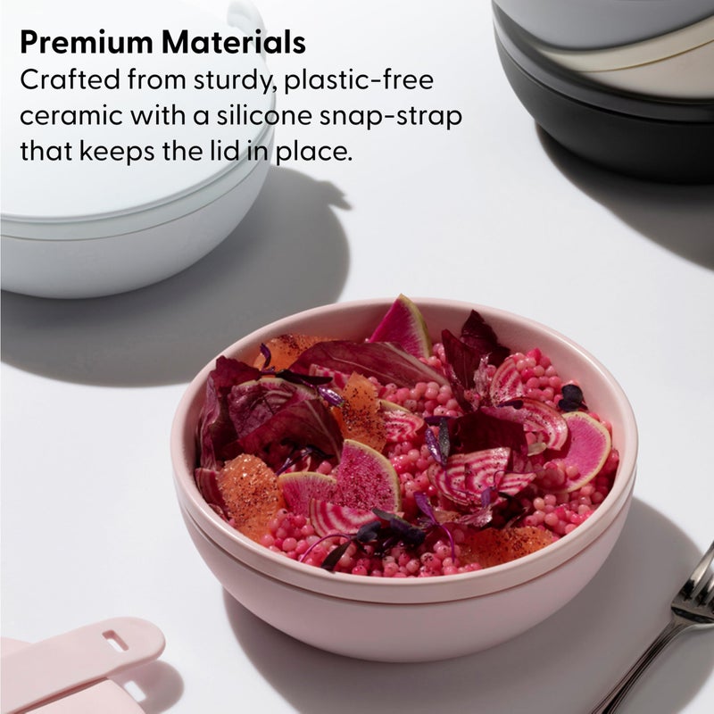 WP W&P Porter Ceramic Bowl Lunch Container w/ Protective Non-slip Exterior, Cream 1 Liter | Lid & Snap-tight Silicone Strap | Food Storage, Bento Box, Meal Prep | BPA-Free Ceramic - Image 3